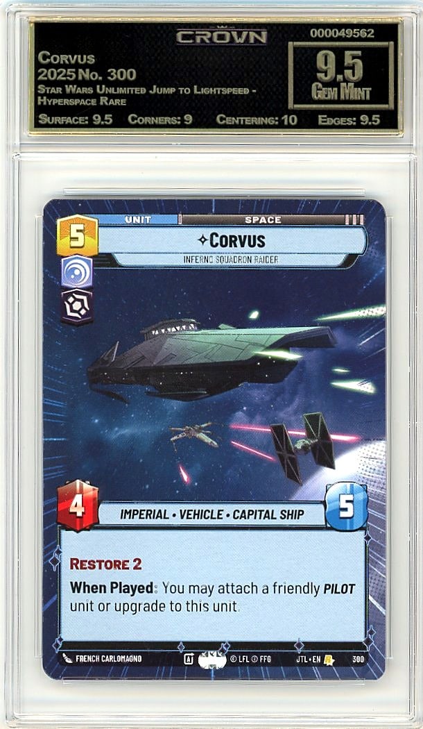 2025 Corvus Star Wars Unlimited Jump to: Graded by Crown Grading. Grade: 9.50. Gem Mint