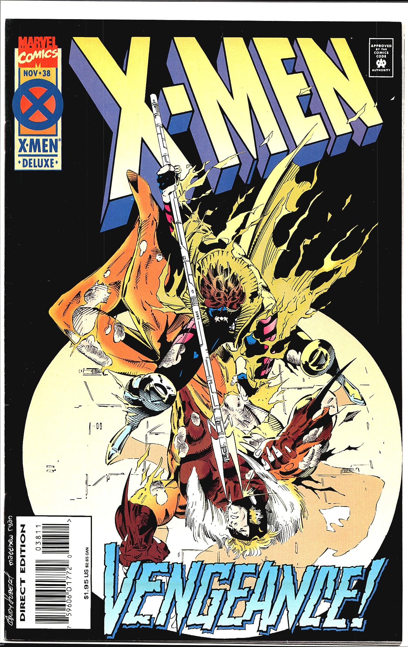 Marvel Comics X-Men #38 Nov 1994 Vengeance: This listing is for Marvel Comics X-Men #38, published in November 1994 as part of the Deluxe Direct Edition line. The cover, illustrated by Andy Hubert and Matthew Ryan, features a dramatic action sc