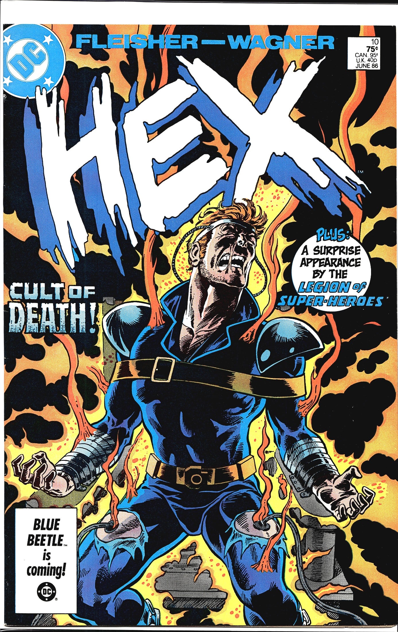 1986 DC Hex Comic #10 Jonah Hex: This listing is for DC Comics' HEX #10, published in June 1986, written by Fleisher and illustrated by Wagner. The cover features the title character in a dramatic scene surrounded by fire and smoke, 