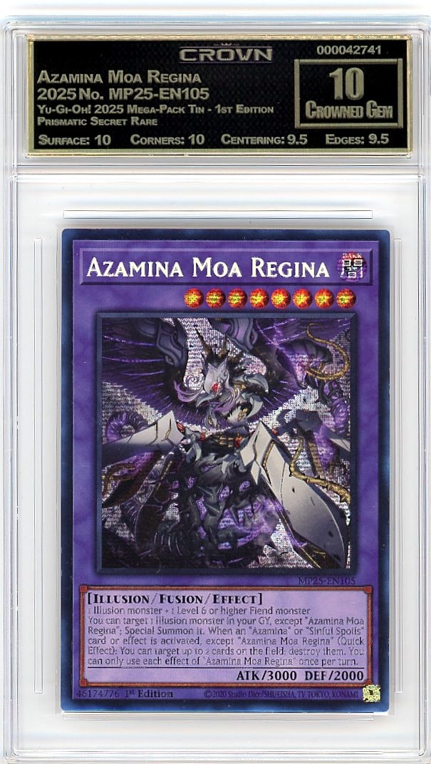 2025 Azamina Moa Regina Yu-Gi-Oh! 2025 Mega-Pack: Graded by Crown Grading. Grade: 10.00. Crowned Gem