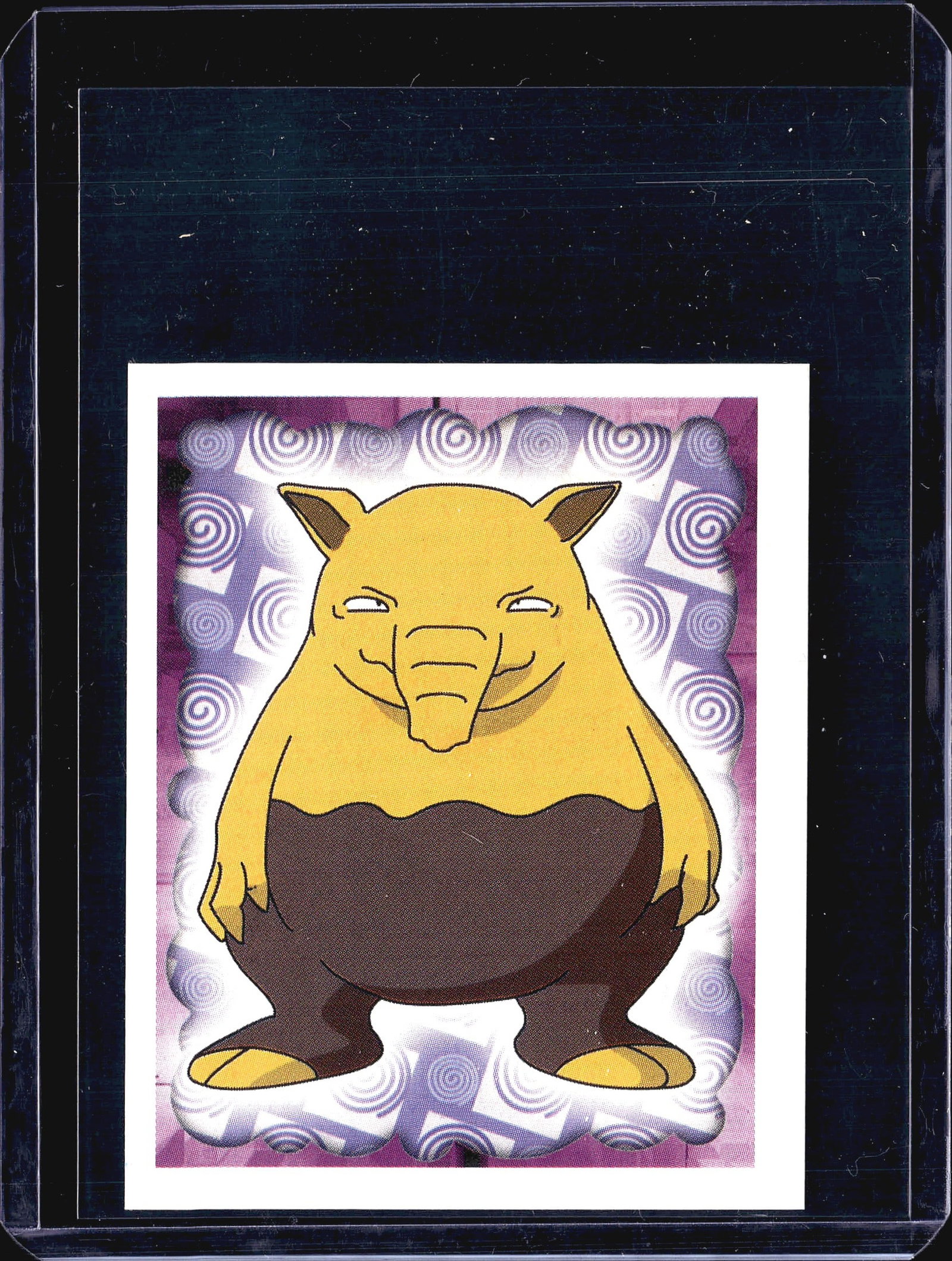 1999 Merlin Topps Pokemon Sticker Series 1 #96: This is a 1999 Merlin Collections Pokemon sticker numbered #96, featuring Drowzee, the Hypnosis Pokemon. The front artwork displays Drowzee in a purple psychic-themed background with swirling spiral