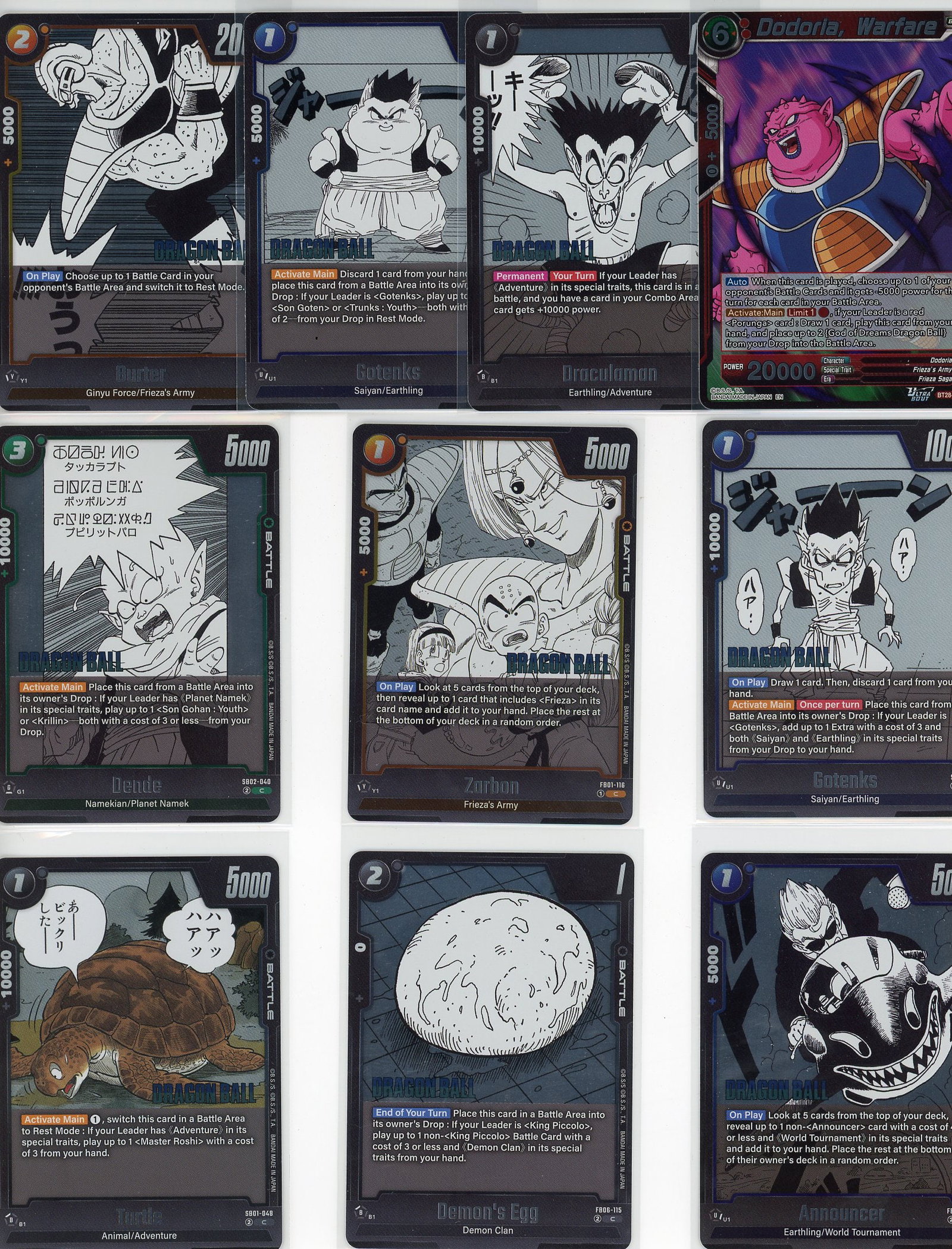 Lot of 10 Dragon Ball Z Foil Cards - Bandai TCG: This lot contains 10 Dragon Ball Z foil cards from the Bandai Trading Card Game, featuring iconic characters and scenes from the legendary anime series. The collection includes a mix of character