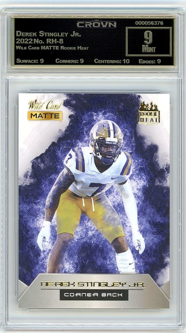 2022 Derek Stingley Jr. Wild Card MATTE Rookie: This is a 2022 Derek Stingley Jr. rookie card from the Wild Card MATTE Rookie Heat set, card number RH-8. It captures one of the most anticipated defensive prospects from the 2022 draft class in premi