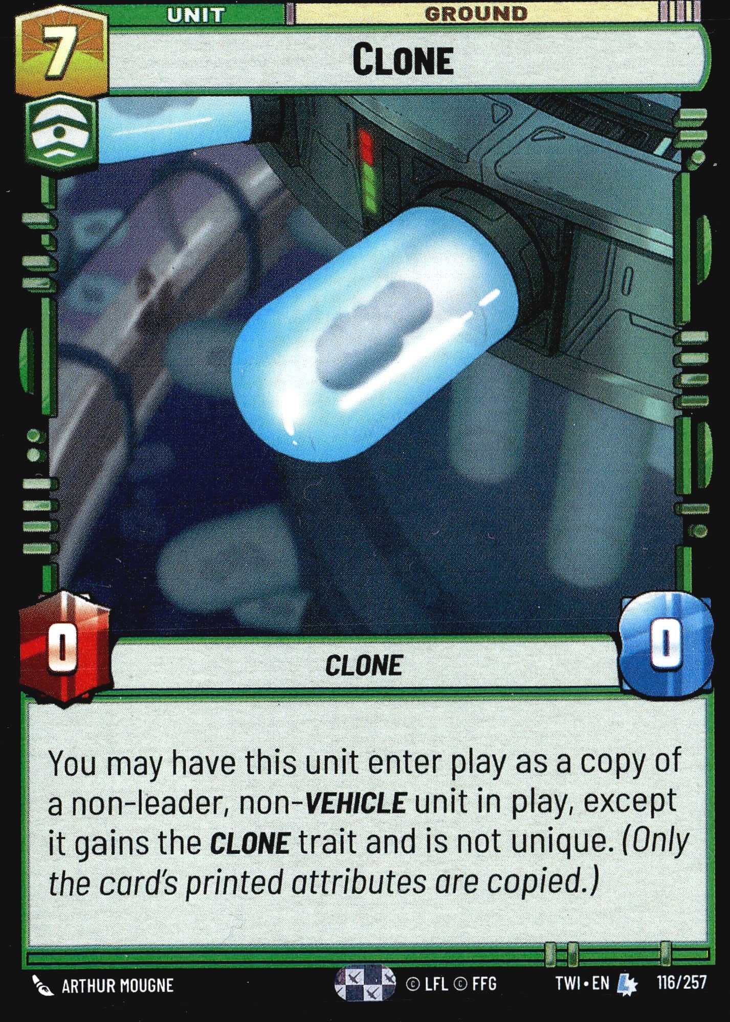 2024 FFG Star Wars Unlimited Twilight of the: This listing is for the Clone unit card (#116/257) from the Star Wars Unlimited trading card game set Twilight of the Republic (set code TWI). Published by Fantasy Flight Games (FFG) and licensed by