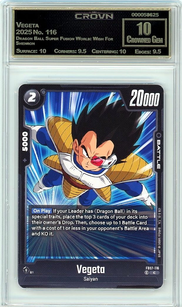 2025 Vegeta Dragon Ball Super Fusion World #116: This is a 2025 Vegeta card from the Dragon Ball Super Fusion World: Wish For Shenron set, card number 116. It represents a key character from one of the most beloved anime franchises, captured in