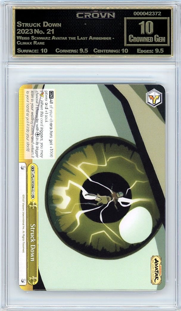2023 Struck Down Weiss Schwarz Avatar the Last: Graded by Crown Grading. Grade: 10.00. Crowned Gem