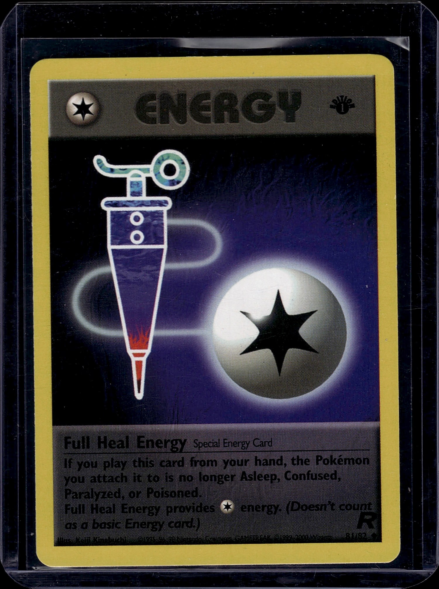 Full Heal Energy Neo Genesis 81/102 Vintage: This is an authentic Full Heal Energy Special Energy card from the Neo Genesis expansion set (set number 81/102), released around 2000. The card features the iconic full heal energy artwork with a mys