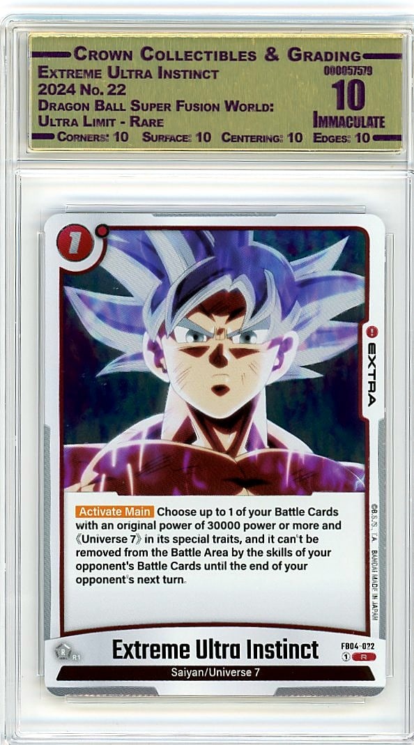2024 Extreme Ultra Instinct Dragon Ball Super: This is a 2024 Extreme Ultra Instinct card from the Dragon Ball Super Fusion World: Ultra Limit - Rare set, card number 22. It represents a premium pull from one of Dragon Ball's most sought-after TCG