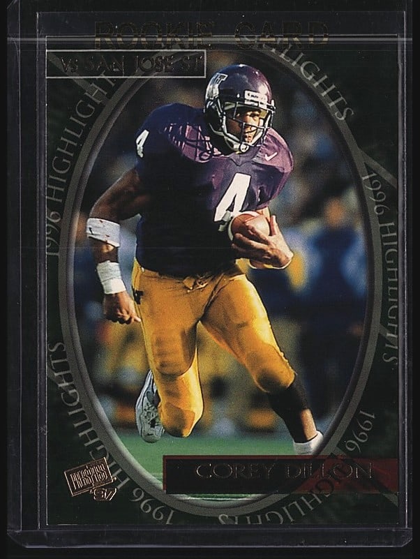 1997 PressPass Corey Dillon Football Card Near: This is a 1997 PressPass Corey Dillon football card in Near Mint condition. PressPass was known for producing quality NFL trading cards during the 1990s, capturing players during their early professio