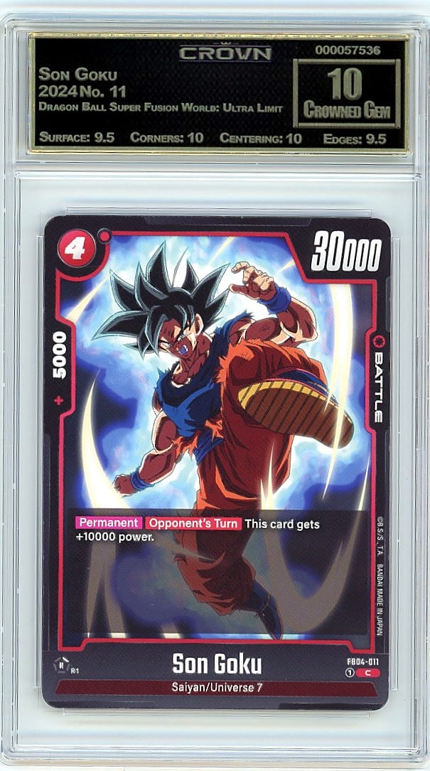 2024 Son Goku Dragon Ball Super Fusion World: This is a 2024 Son Goku card from the Dragon Ball Super Fusion World: Ultra Limit set, card number 11. A true centerpiece for any Dragon Ball trading card collection, this card captures one of anime's