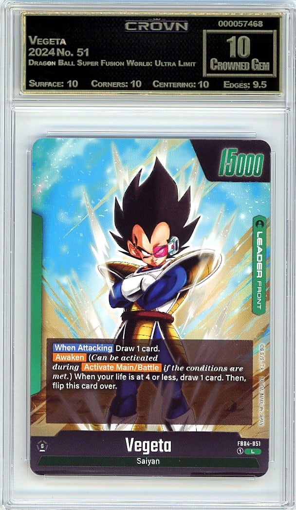 2024 Vegeta Dragon Ball Super Fusion World Ultra: This is a 2024 Vegeta card from the Dragon Ball Super Fusion World: Ultra Limit set, card number 51. It represents a premium collectible from one of the most sought-after Dragon Ball trading card