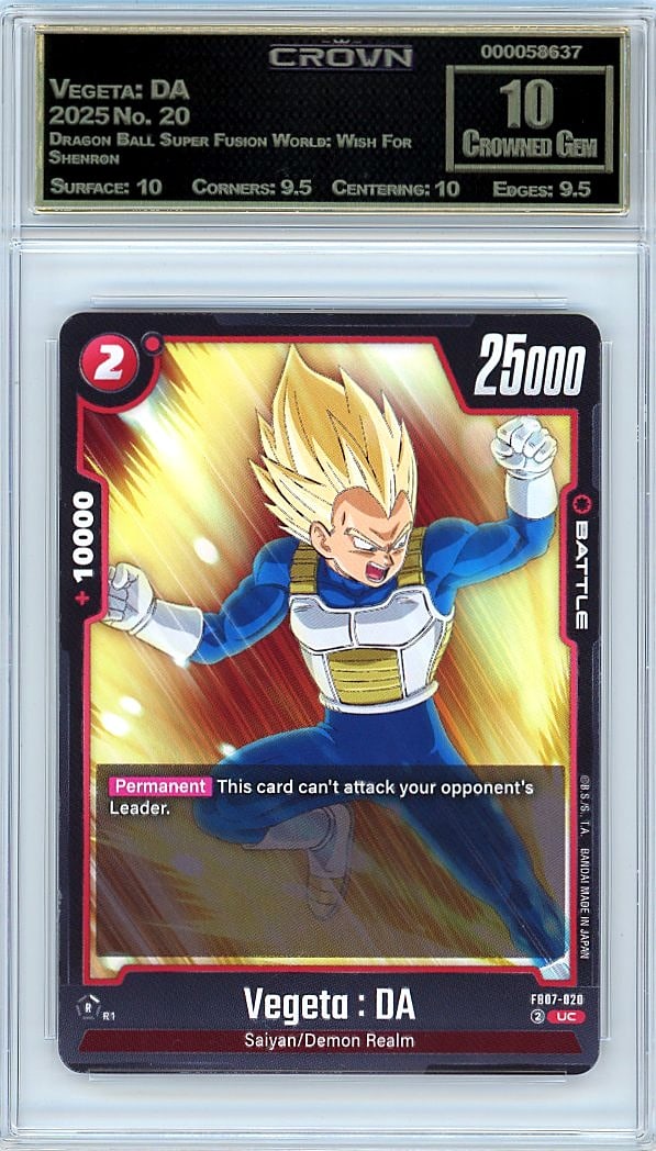 2025 Vegeta: DA Dragon Ball Super Fusion World: This is a 2025 Vegeta: DA trading card from the Dragon Ball Super Fusion World: Wish For Shenron set, card number 20. It represents a key piece from this modern Dragon Ball collectible release. The