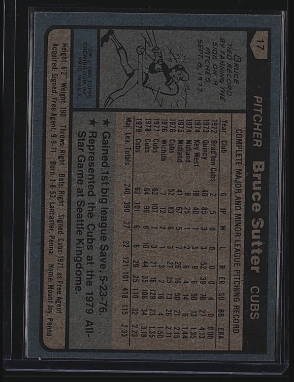 1980 Topps Base Set #17 Bruce Sutter Baseball - 2