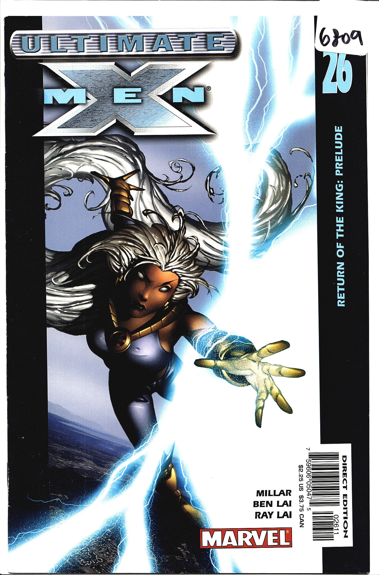 Ultimate X-Men #26 2005 Marvel Comic Book: Ultimate X-Men #26 published by Marvel Comics, featuring Storm on the cover wielding lightning against a dramatic stormy sky. This issue is titled 'Return of the King: Prelude' as printed on the