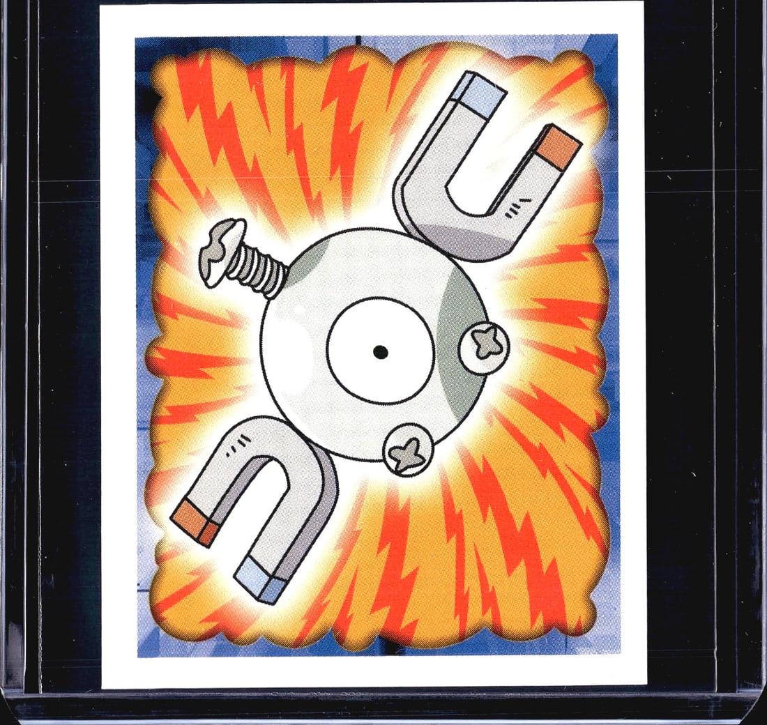 1999 Merlin Topps Pokemon Series 1 Card #81: This is a 1999 Merlin Pokemon Collection sticker numbered #81, featuring Magnemite. Published by Merlin Collections as an officially licensed Nintendo product, this sticker showcases Magnemite surroun