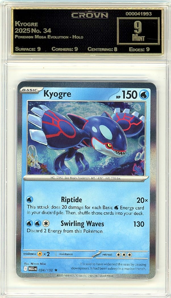 2025 Kyogre Pokemon Mega Evolution - Holo #34: Graded by Crown Grading. Grade: 9.00. Mint