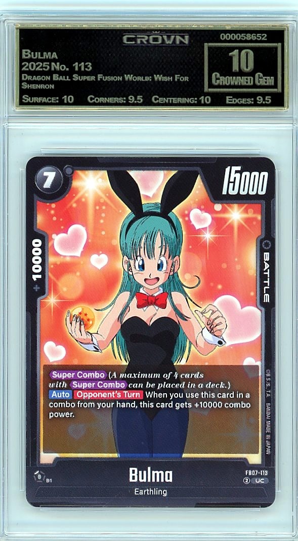 2025 Bulma Dragon Ball Super Fusion World #113: This is a 2025 Bulma card from the Dragon Ball Super Fusion World: Wish For Shenron set, card number 113. A key collectible from this modern Dragon Ball TCG release, this card captures one of the