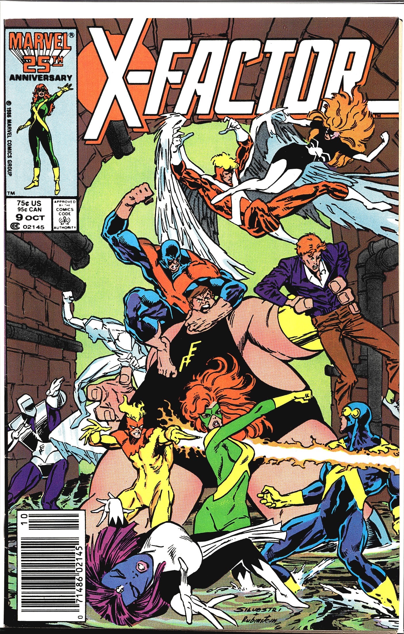 X-Factor #9 Marvel Comics 1986 25th Anniversary: X-Factor #9 published by Marvel Comics Group, cover dated October 1986. This issue features a dynamic action cover illustrated by Silvestri and Rubinstein, depicting the X-Factor team - including