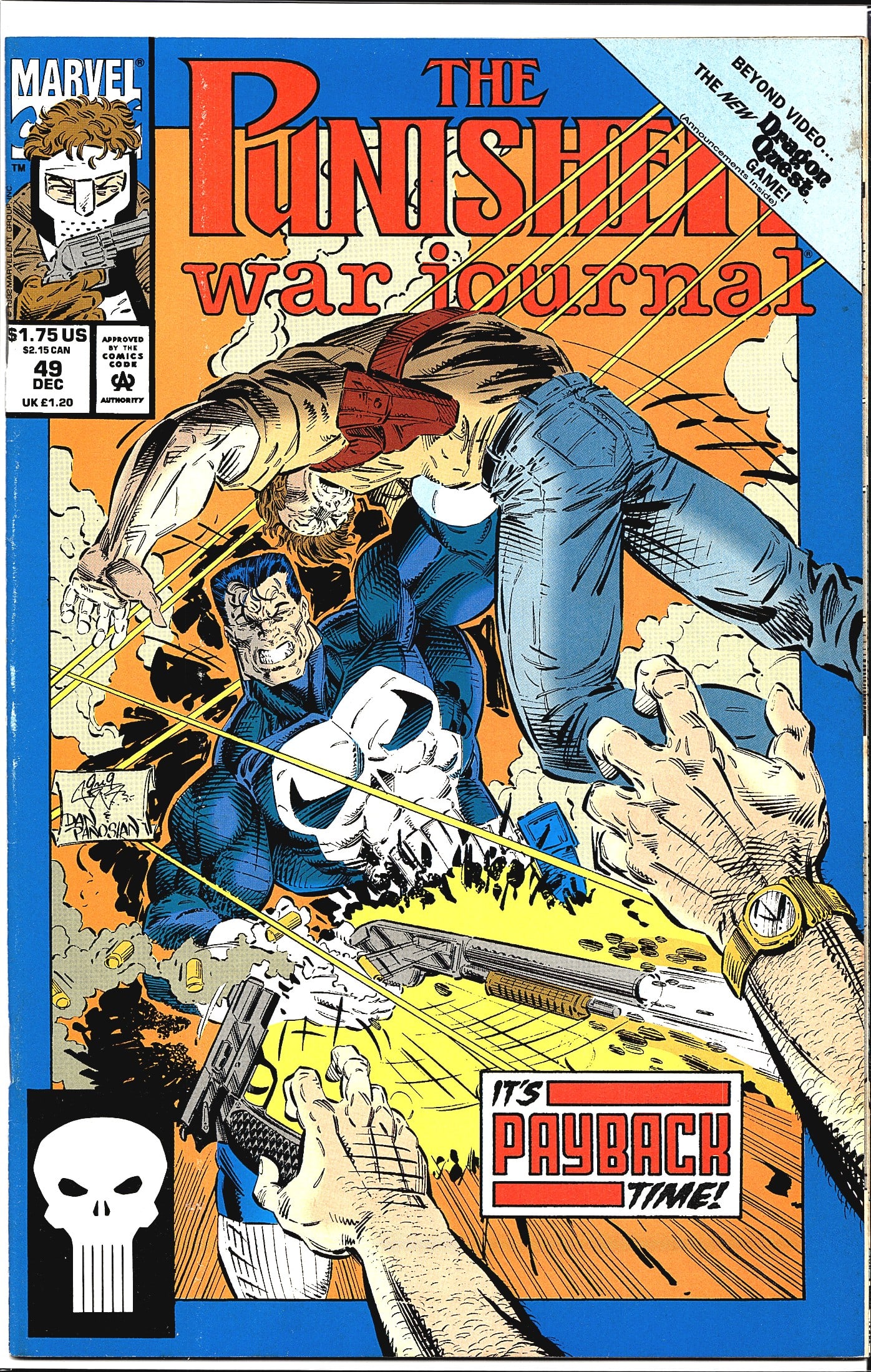 1992 Marvel The Punisher War Journal #49 Comic: This is issue #49 of The Punisher War Journal, published by Marvel Comics, cover-dated December 1992. The cover is illustrated by Dan Panosian and features The Punisher engaged in close-quarters