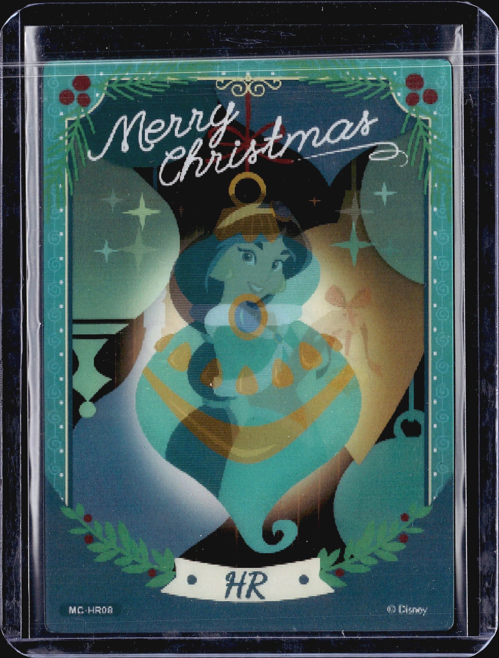 2023 Card Fun Disney 100 Merry Christmas MC-HR08: This listing features a Disney-licensed Merry Christmas trading card showcasing Princess Jasmine from Aladdin. The card number is MC-HR08, visible in the bottom left corner, and carries the HR