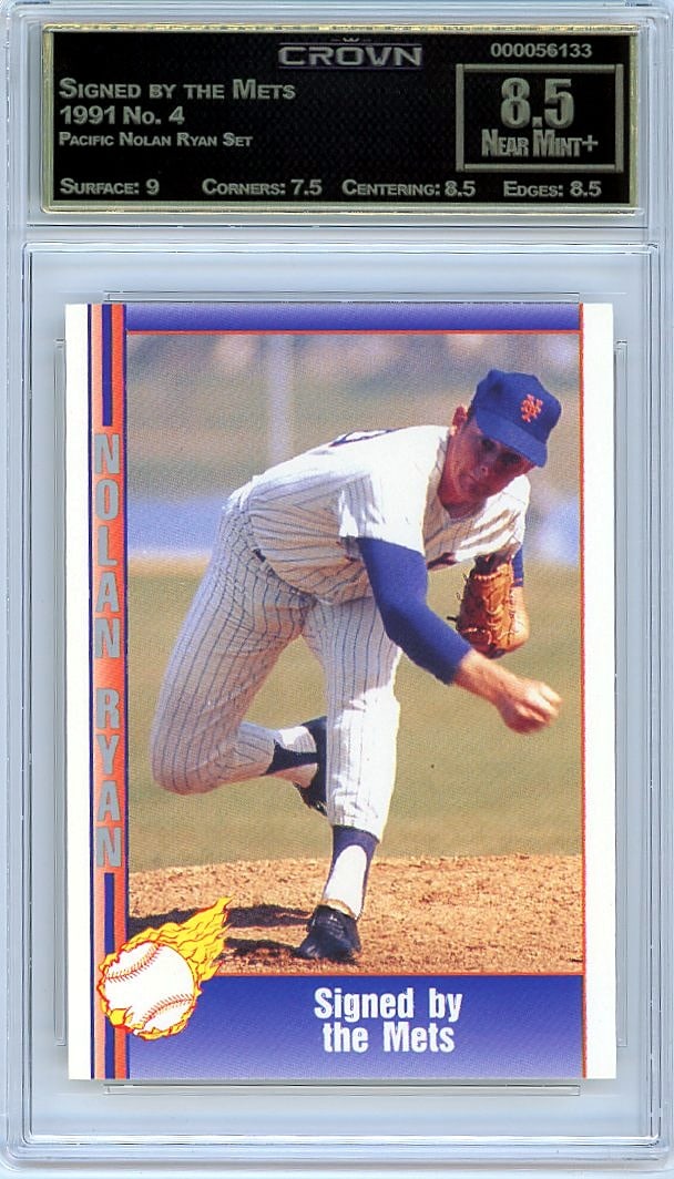 1991 Pacific Nolan Ryan Set #4 Signed by the: This is a 1991 Pacific Nolan Ryan Set card #4, authenticated and professionally graded. The card features a signature from the Mets, adding significant collectible appeal to this vintage piece from