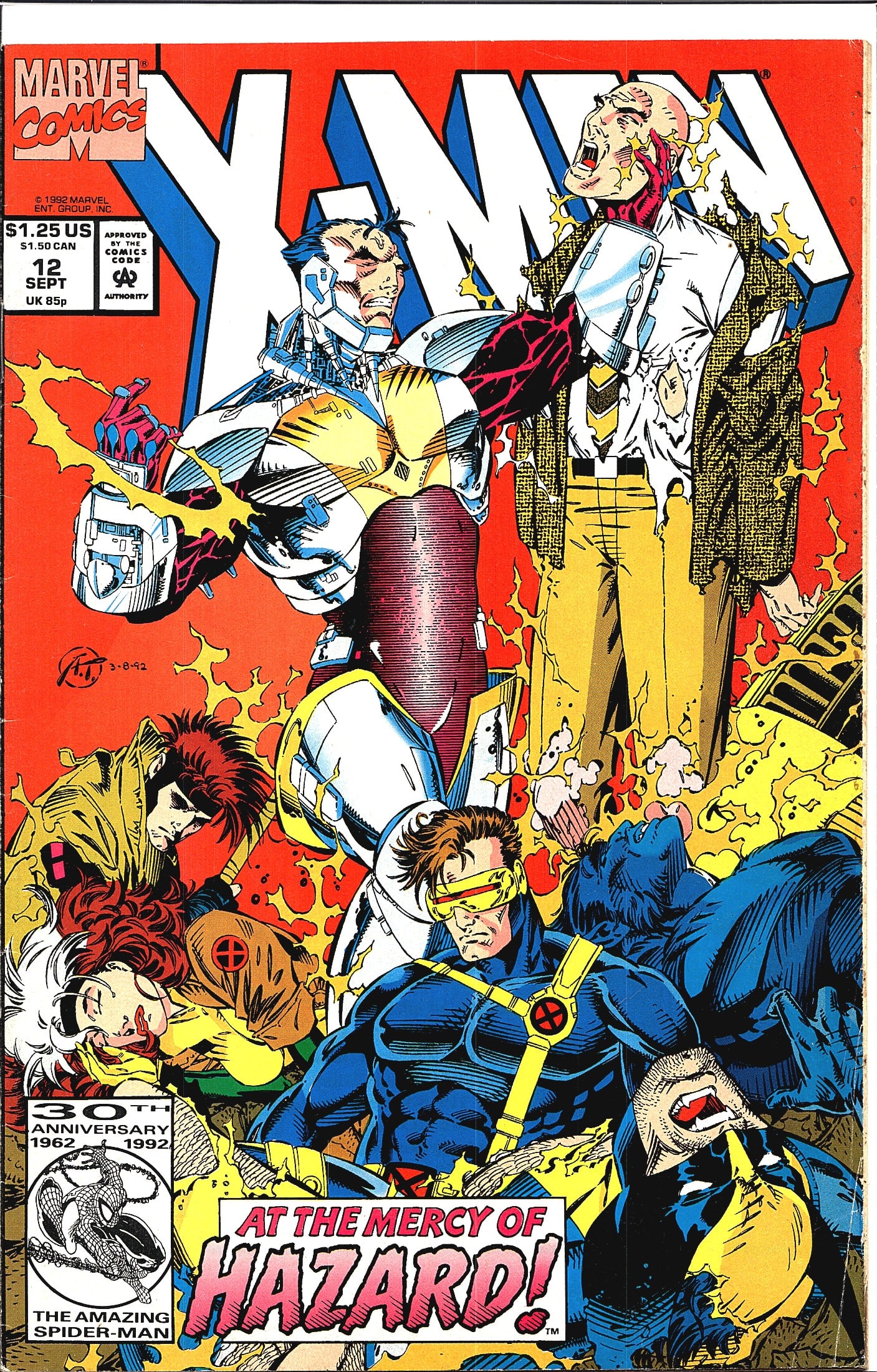 X-Men #12 Marvel Comics 1992 At the Mercy of: This is X-Men #12 published by Marvel Comics, dated September 1992, priced at $1.25 US. The cover is titled 'At the Mercy of Hazard!' and features dynamic action artwork depicting Colossus, Cyclops,