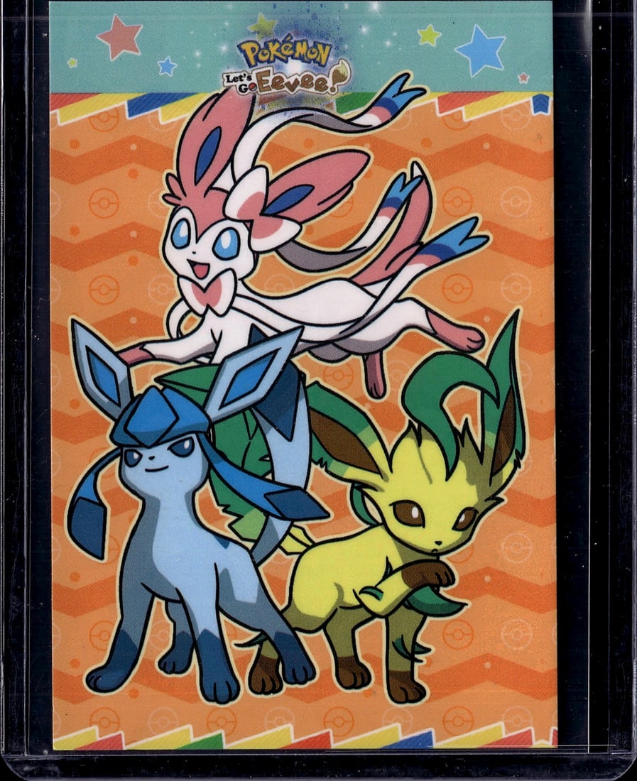 Pokemon Let's Go Eevee CD - Sylveon Glaceon: This is a Pokemon Let's Go Eevee CD featuring the three Eeveelution starters from the game: Sylveon, Glaceon, and Leafeon. The disc showcases vibrant official artwork with the iconic Pokemon branding