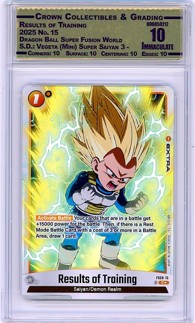 2025 Dragon Ball Super Fusion World Results of: This is a 2025 Dragon Ball Super Fusion World S.D.: Vegeta (Mini) Super Saiyan 3 - Alt. Art card, card number 15. A premium collectible from the Dragon Ball Super Fusion World set, this card features