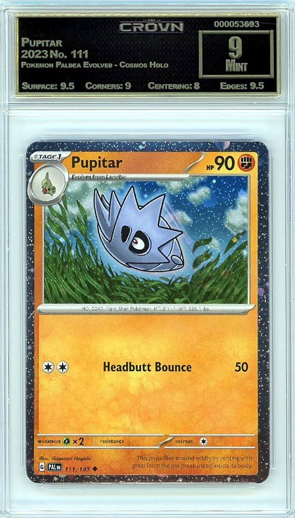 2023 Pupitar Pokemon Paldea Evolved - Cosmos: Graded by Crown Grading. Grade: 9.00. Mint