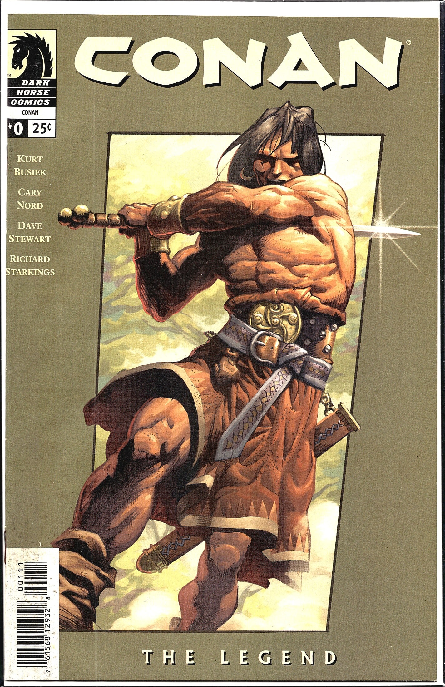 2003 Dark Horse Comics Conan The Legend #0 Comic: Conan The Legend #0 published by Dark Horse Comics, priced at 25 cents on the cover. Written by Kurt Busiek with art by Cary Nord, colors by Dave Stewart, and lettering by Richard Starkings. This