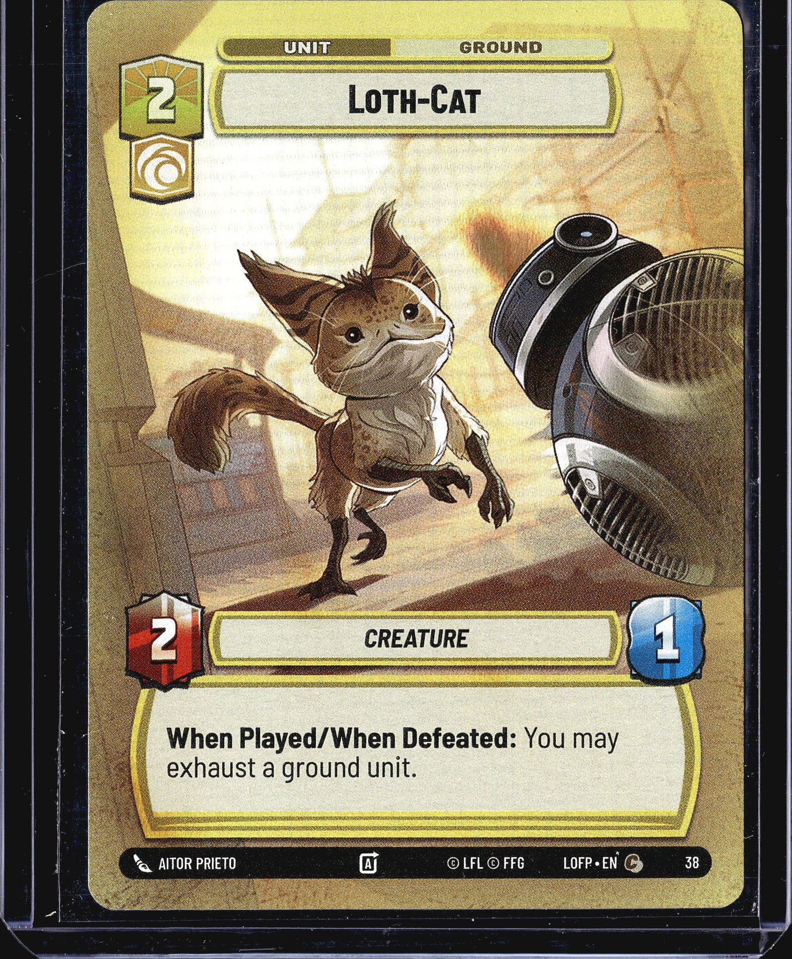 2024 Fantasy Flight Games Legends of the Force: This listing is for the Loth-Cat card (#38) from the Star Wars Unlimited trading card game set Legends of the Force (set code LOFP). It is a Unit - Ground card with a cost of 2 and the Rebel faction