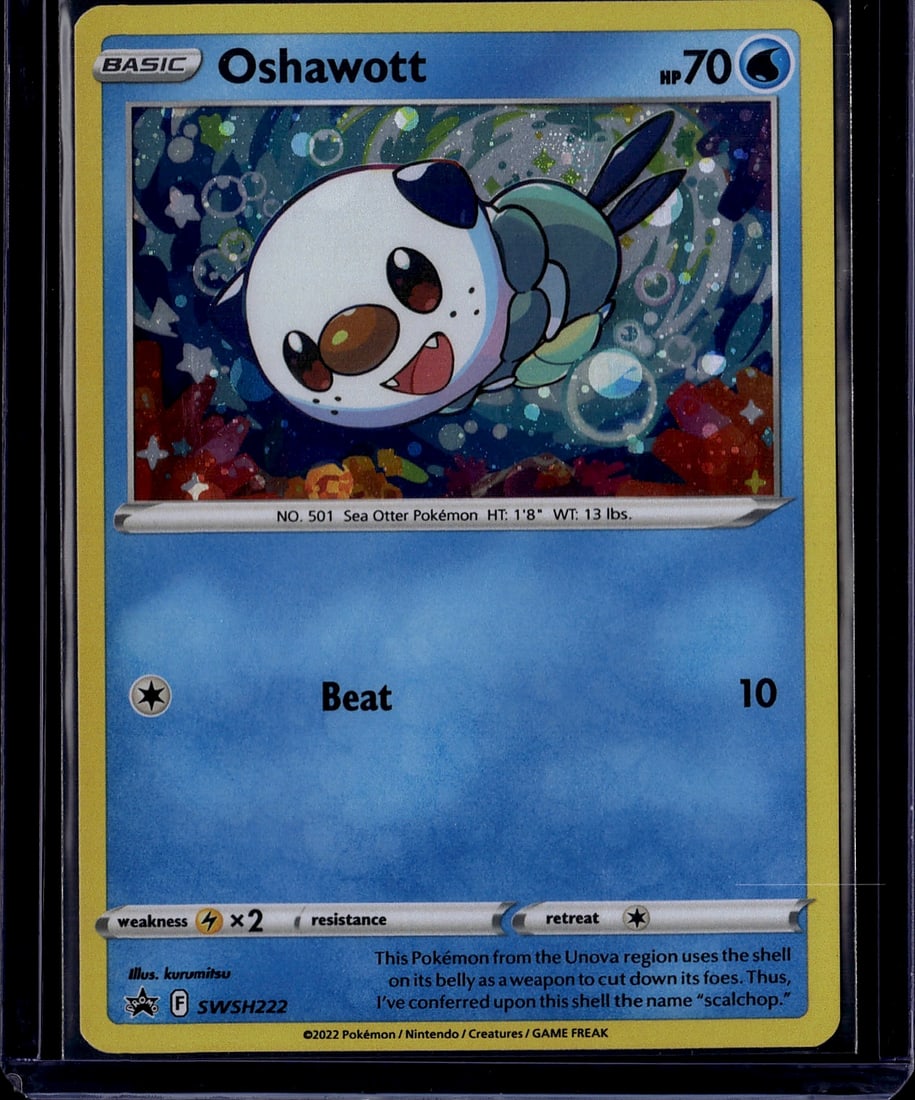 2022 Pokemon Sword Shield Astral Radiance: Oshawott is a Basic Water-type Common card (card #041/189) from the Pokemon TCG Sword & Shield-Astral Radiance set, released May 27, 2022. It has 70 HP and features the Beat attack. Illustrated by kur