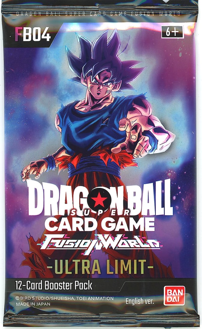 2024 Bandai Dragon Ball Super Card Game Fusion: This is a sealed 12-card booster pack from the Dragon Ball Super Card Game: Fusion World expansion titled Ultra Limit, set code FB04. Published by Bandai and manufactured in Japan, this is the English