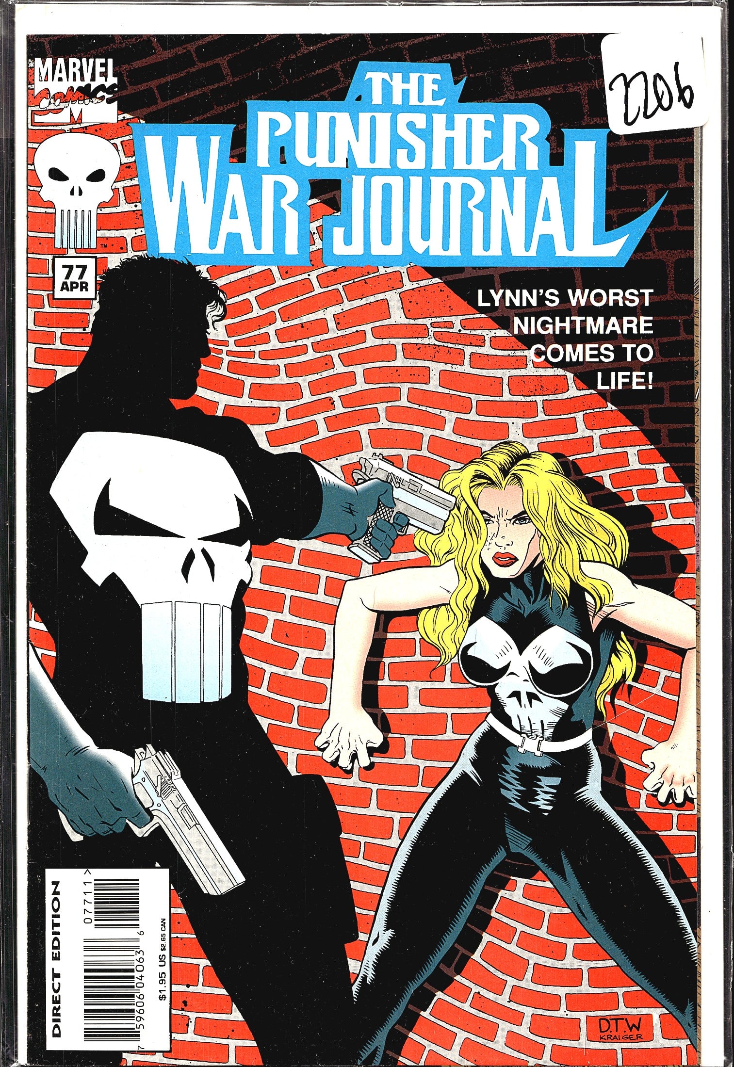 1995 Marvel Punisher War Journal #77 Lynn: The Punisher War Journal #77, published by Marvel Comics, cover dated April 1995. This Direct Edition issue features a dramatic cover by DTW Kraiger depicting The Punisher confronting a blonde female