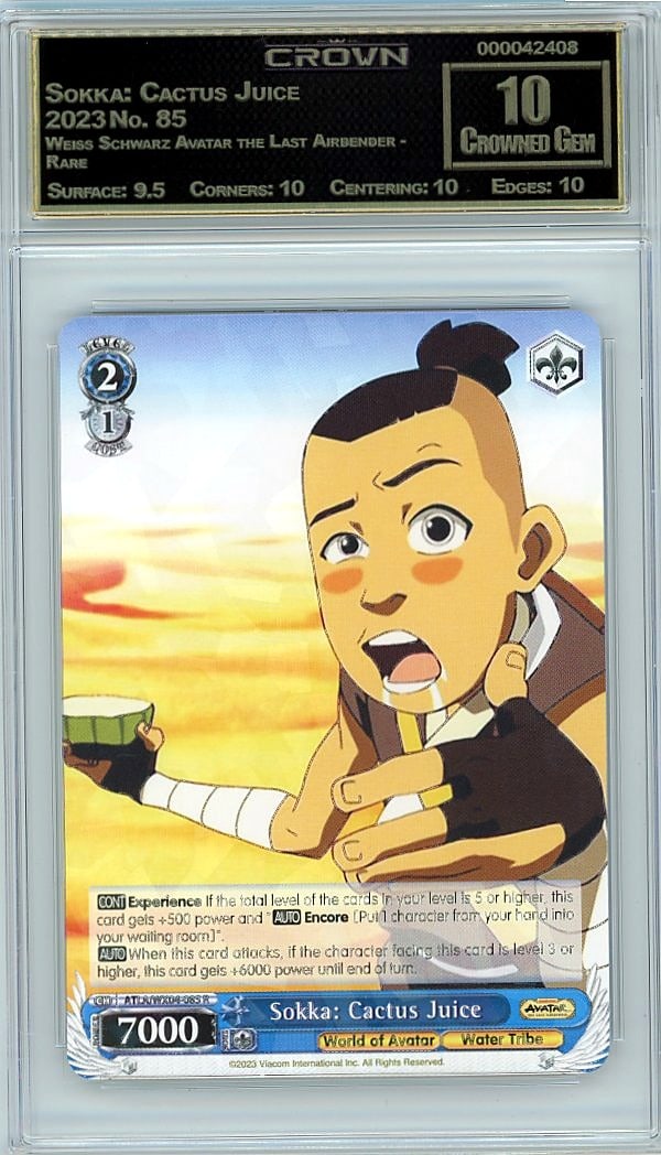 2023 Sokka: Cactus Juice Weiss Schwarz Avatar: Graded by Crown Grading. Grade: 10.00. Crowned Gem