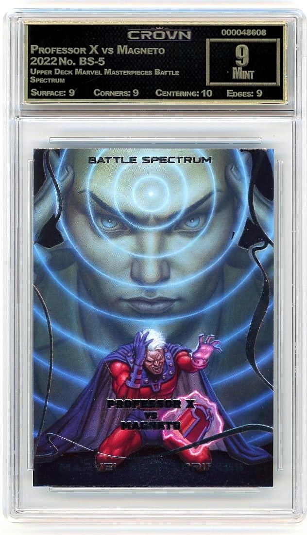 2022 Professor X vs Magneto Upper Deck Marvel: Graded by Crown Grading. Grade: 9.00. Mint