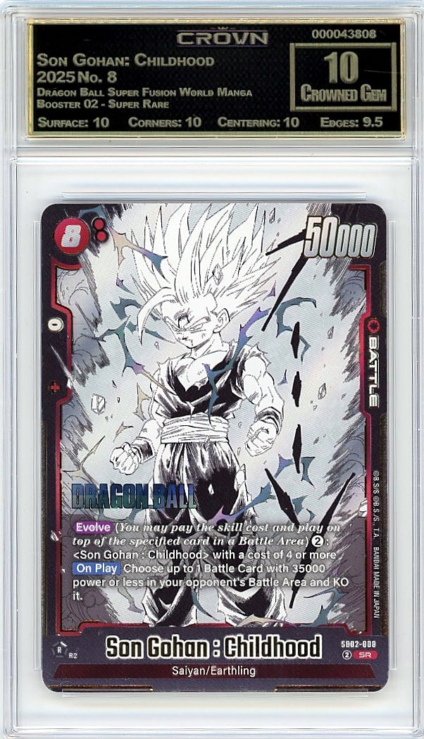 2025 Son Gohan Childhood #8 Crown 10 Dragon Ball: This is a 2025 Son Gohan: Childhood card #8 from the Dragon Ball Super Fusion World Manga Booster 02 - Super Rare set. A stunning piece from one of the most anticipated Dragon Ball trading card