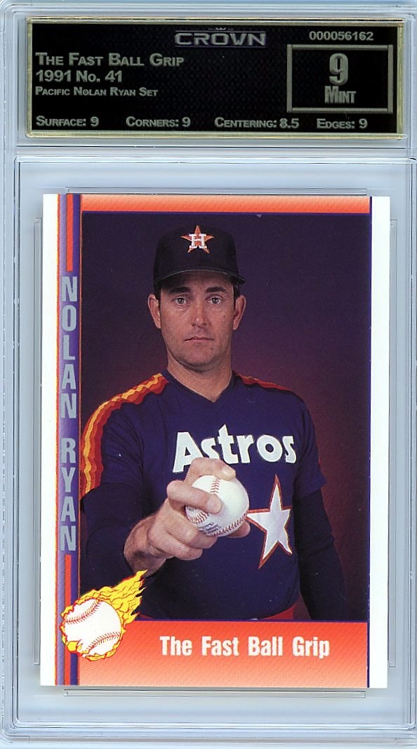 1991 Pacific Nolan Ryan Set The Fast Ball Grip: This is a 1991 Pacific Nolan Ryan Set card #41 featuring The Fast Ball Grip. It's a key piece from the dedicated Pacific Nolan Ryan Set, released during one of baseball's most iconic careers. Card #41