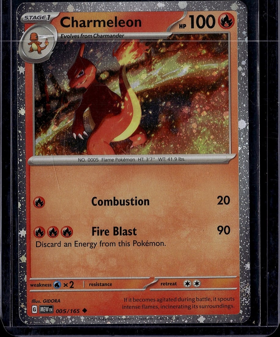 2023 Pokemon Scarlet Violet 151 Charmeleon: Charmeleon 005/165 is an Uncommon Stage 1 Fire-type card from the Scarlet & Violet-151 expansion, released September 22, 2023 in English. The 165-card set celebrates the original 151 Kanto Pokemon and