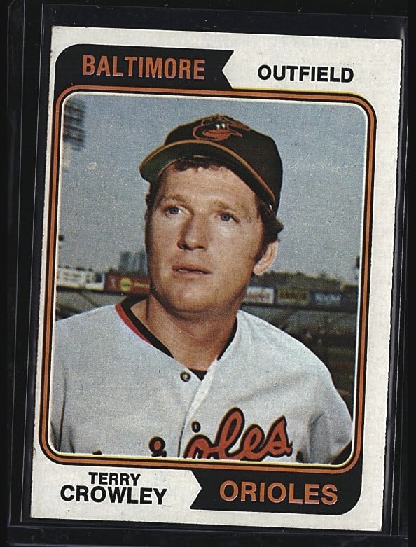 1974 Topps #648 Terry Crowley Baseball Card Very: 1974 Topps baseball card featuring Terry Crowley, outfielder for the Baltimore Orioles. Card #608 from the 1974 Topps base set. The front displays a color photograph of Crowley in his Orioles uniform 