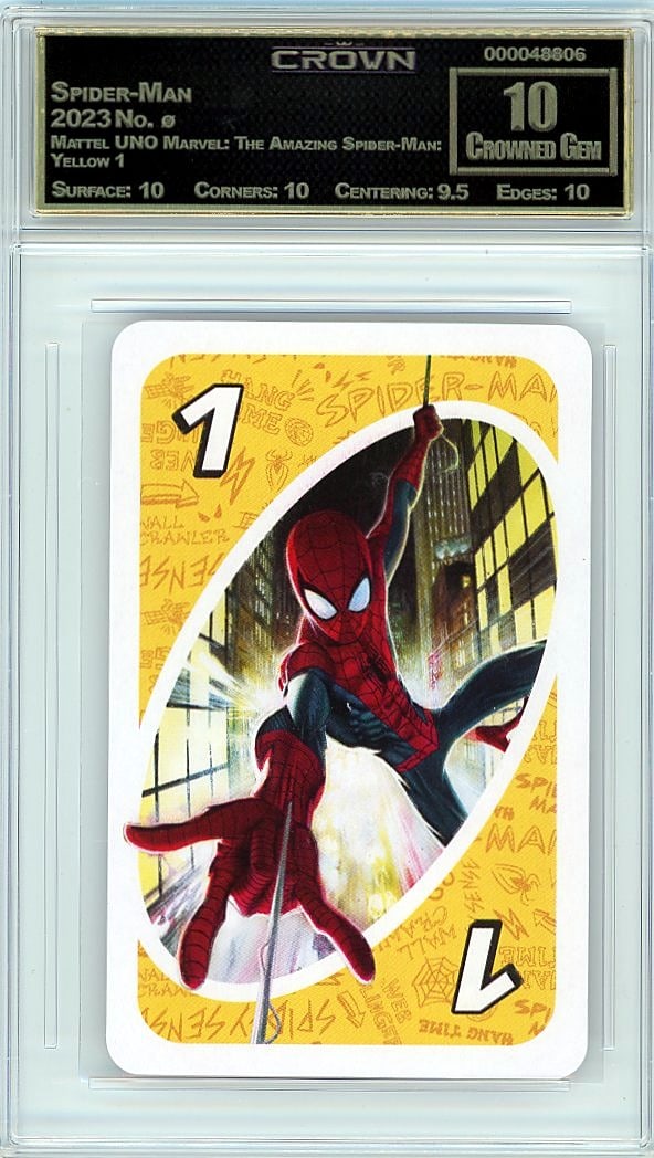 2023 Spider-Man Mattel UNO Marvel: The Amazing: Graded by Crown Grading. Grade: 10.00. Crowned Gem