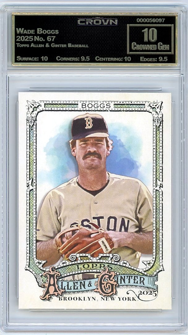 2025 Topps Allen & Ginter Wade Boggs #67 Crown: This is a 2025 Topps Allen & Ginter Baseball card featuring Wade Boggs, card number 67. The Allen & Ginter set is known for its classic design and collectibility, making each card a sought-after piece