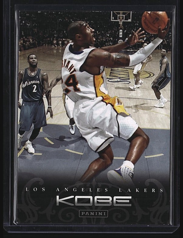 2012-13 Panini Kobe Anthology #160 Kobe Bryant: Raw single 2009 Panini basketball card featuring Kobe Bean Bryant (Black Mamba), Los Angeles Lakers shooting guard. Card number 160 from the standard Panini set. Front shows Bryant in game action in