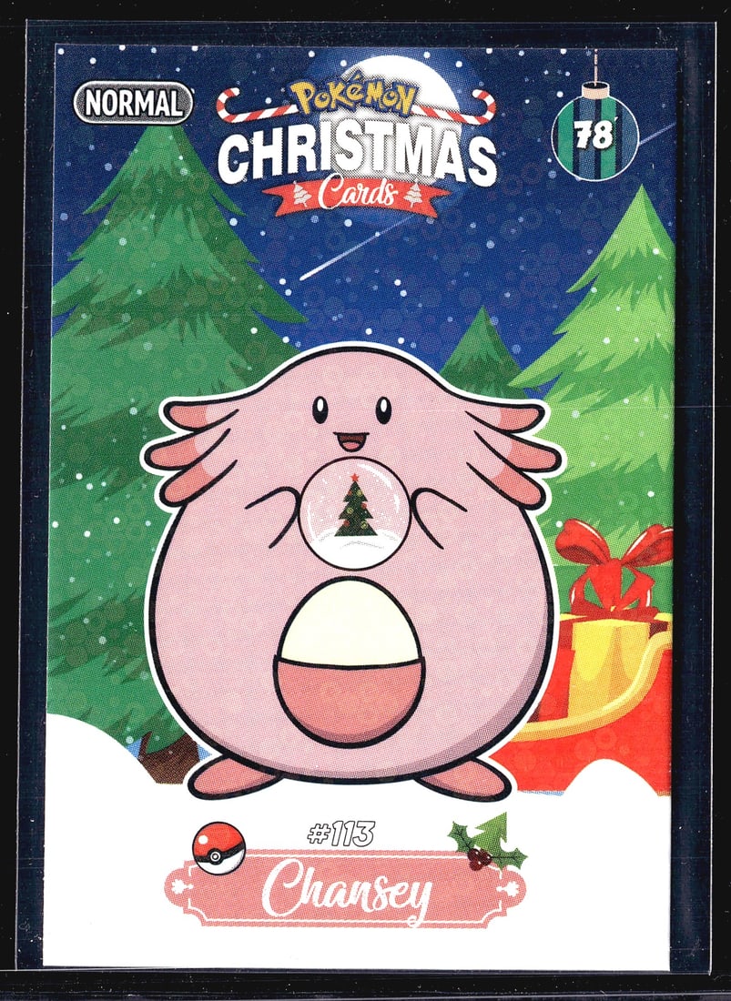 Pokemon Christmas Cards Single #113 Chansey: This is a single card from the Pokemon Christmas Cards collection, featuring Chansey (#113) in a festive holiday-themed design. The card is printed in modern style with a cheerful Christmas illustrati
