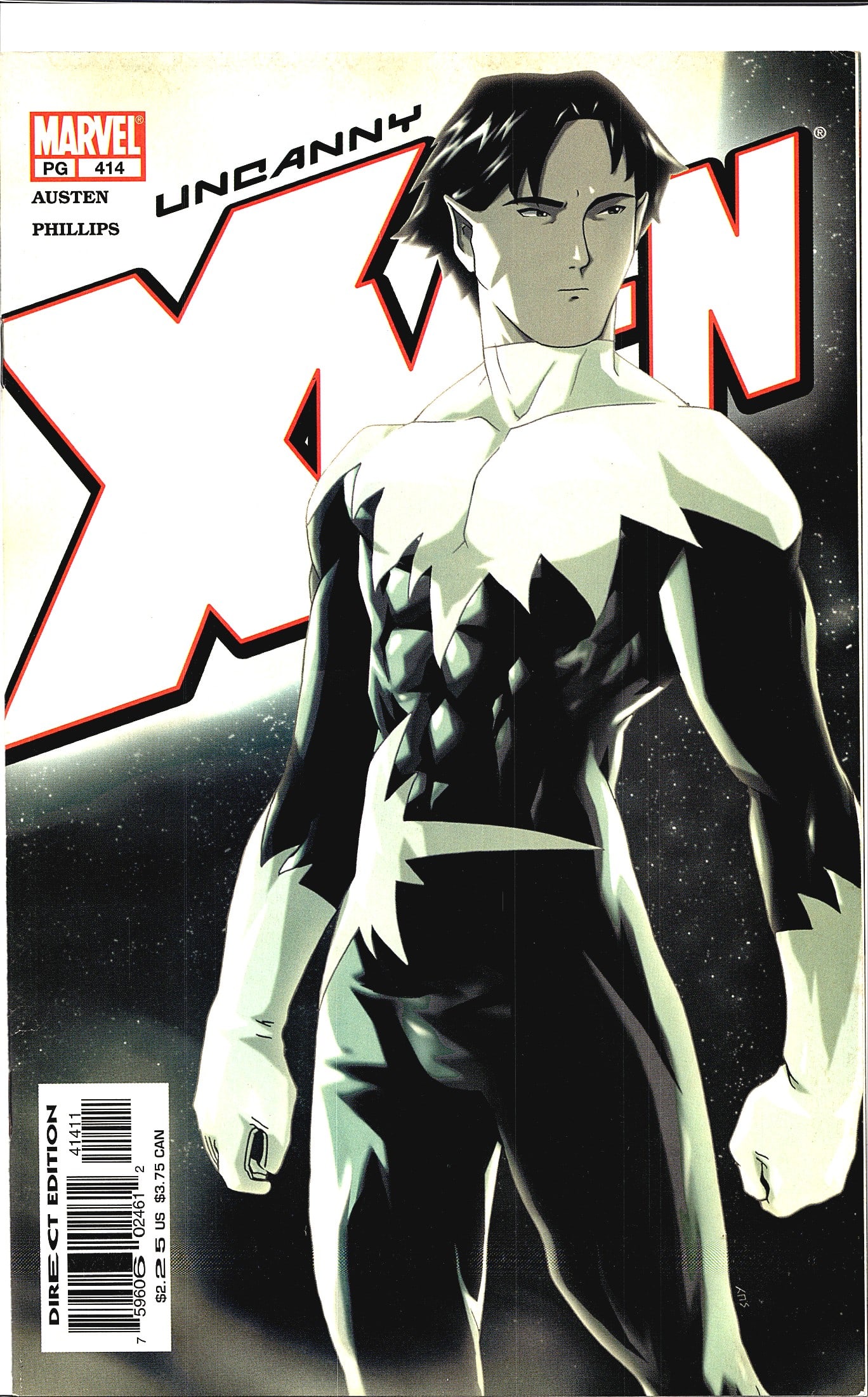 Marvel Uncanny X-Men 2002 #414 Comic Book: Uncanny X-Men #414, published by Marvel Comics, written by Chuck Austen with art by Sean Phillips. This is a Direct Edition issue featuring a striking cover with a mutant character rendered in a drama