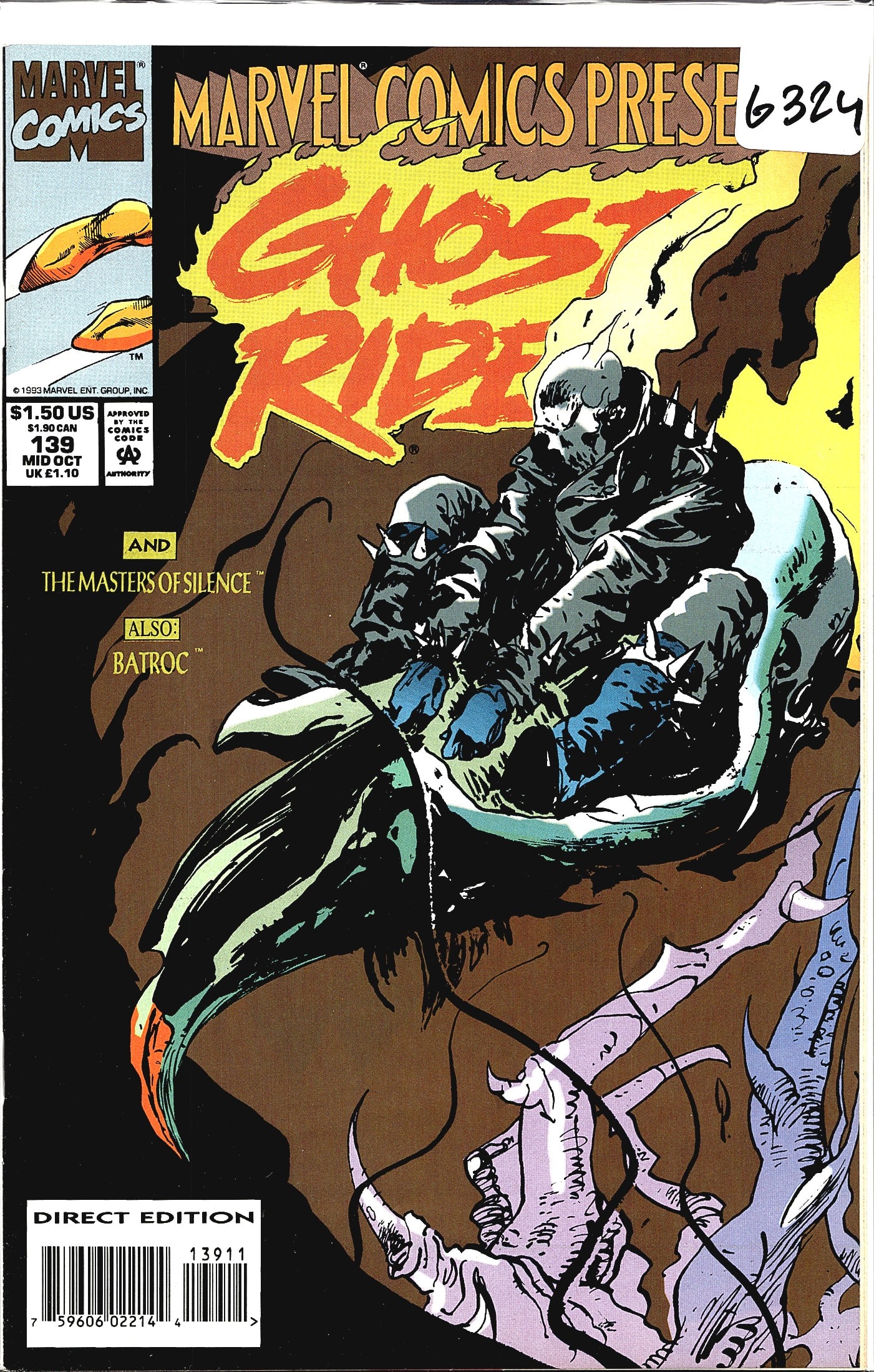 Marvel Comics Presents #139 Ghost Rider 1993: Marvel Comics Presents #139, published by Marvel Entertainment Group in 1993, features Ghost Rider prominently on the cover alongside additional stories featuring The Masters of Silence and Batroc. Th