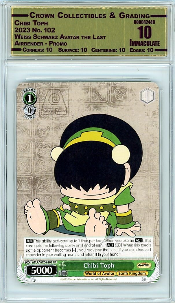 2023 Chibi Toph Weiss Schwarz Avatar the Last: Graded by Crown Grading. Grade: 10.00. Immaculate