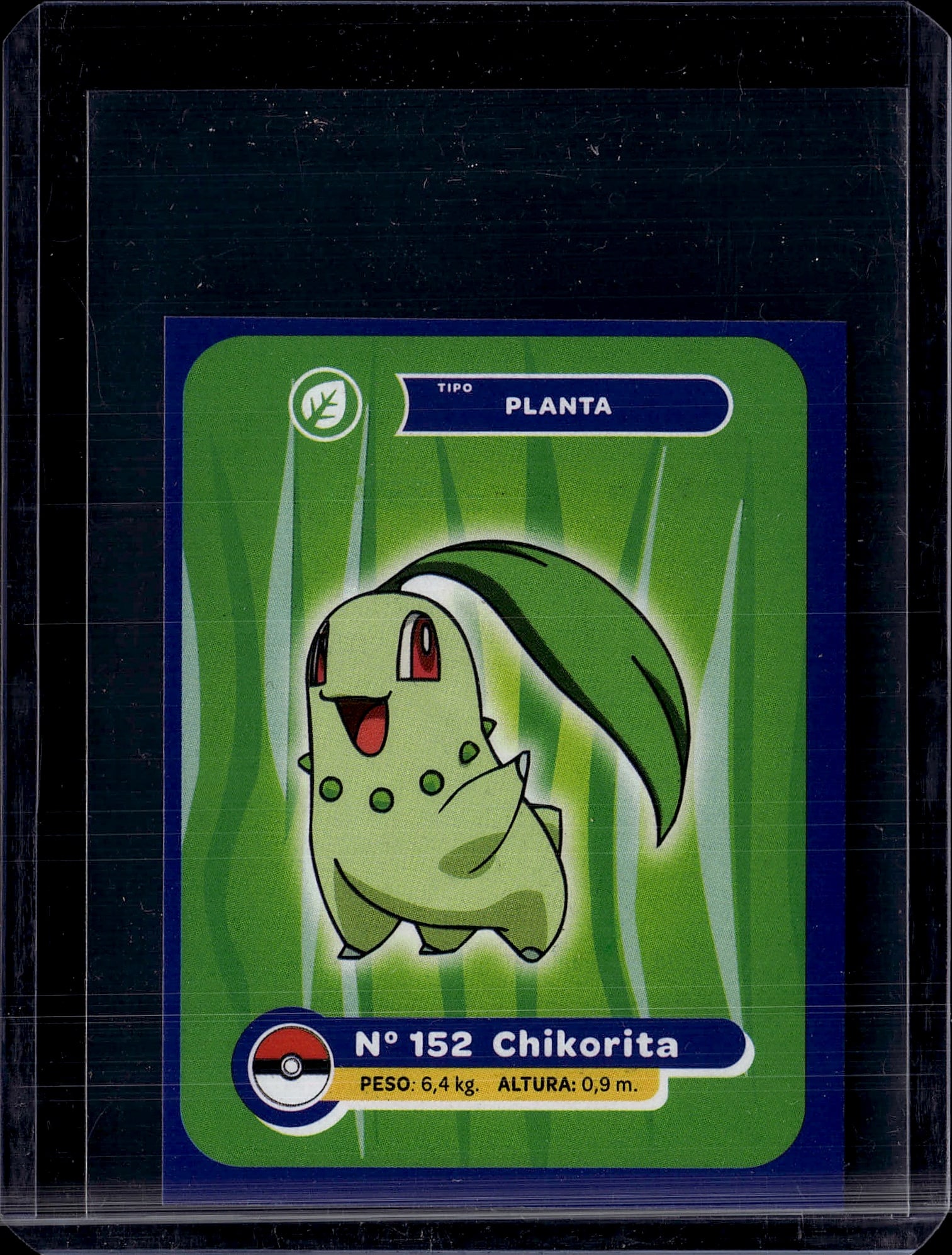 1997 Bandai Carddass Chikorita #152 Pokemon Card: Chikorita No.152 is a Japanese Bandai Carddass card featuring the Generation II Grass-type starter Pokemon. Bandai produced Pokemon Carddass cards from 1996 to 2000 in Japan, with Gen 2 cards