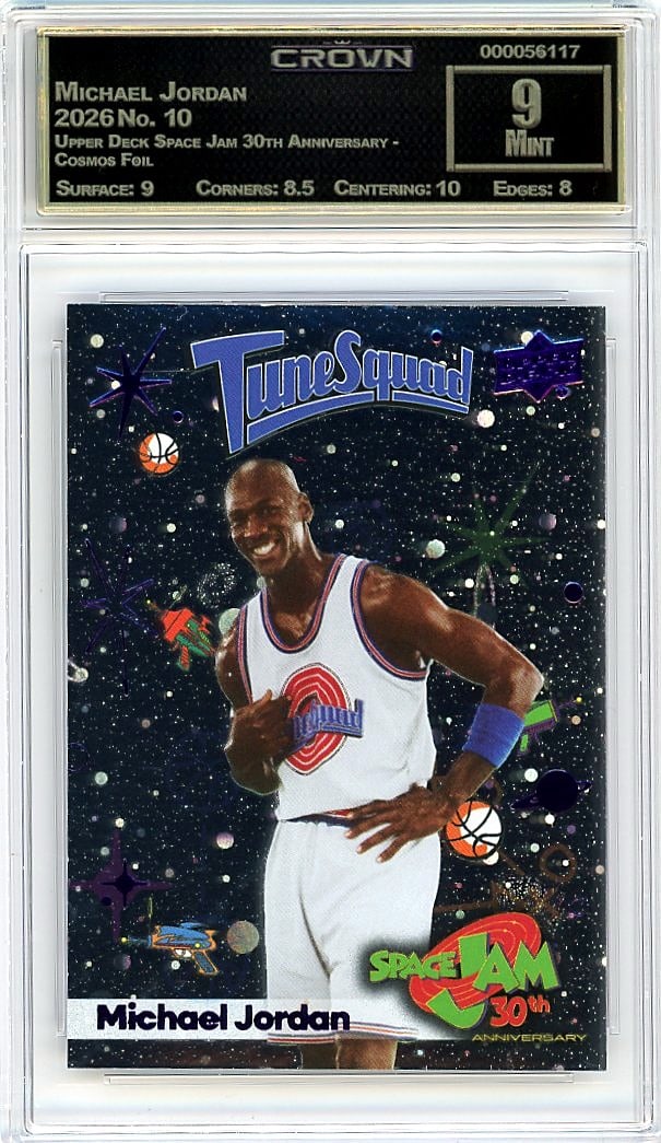 2026 Michael Jordan Upper Deck Space Jam 30th: This is a 2026 Michael Jordan card from the Upper Deck Space Jam 30th Anniversary - Cosmos Foil set, card number 10. It captures the legendary athlete in a premium foil collectible that celebrates