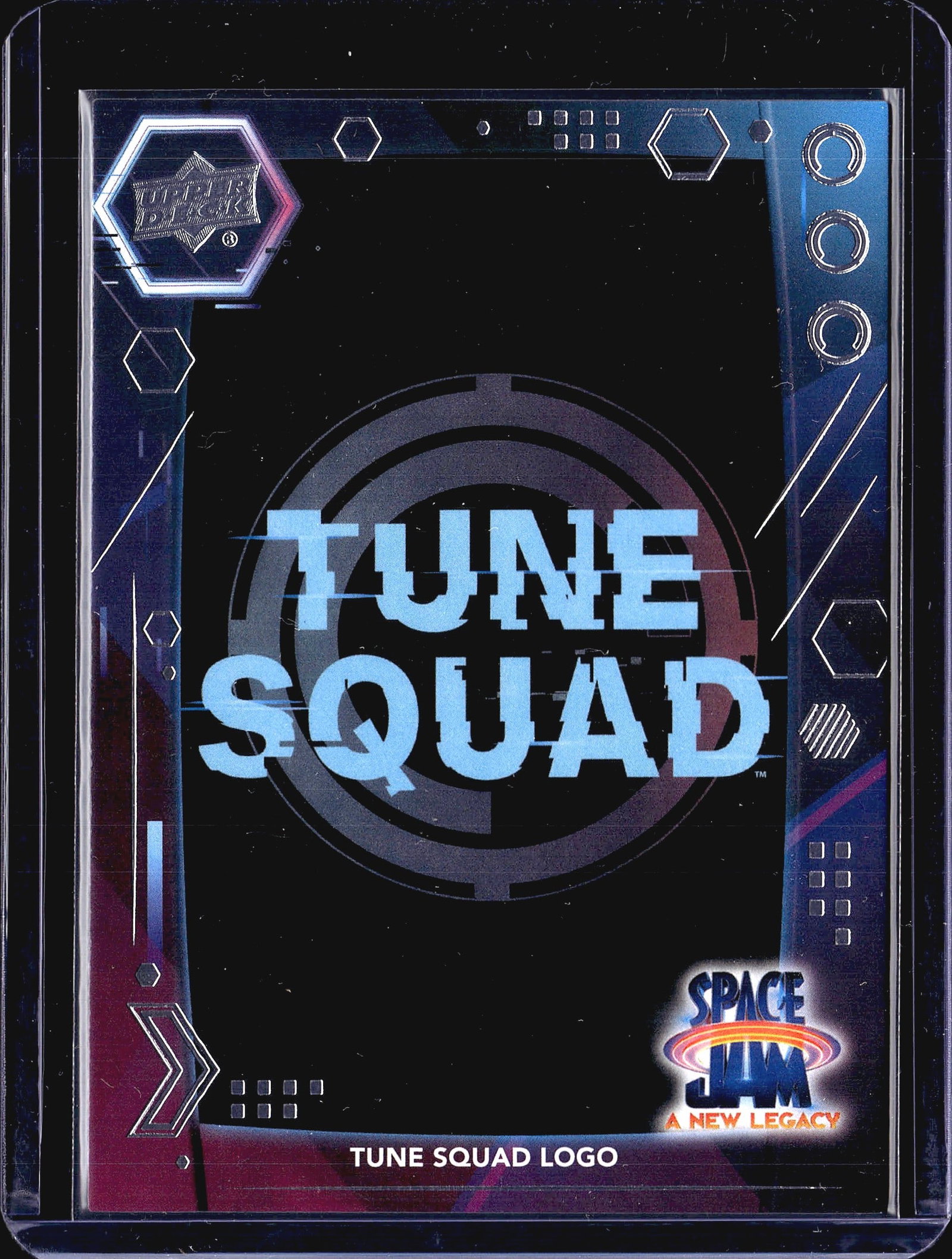 2021 Upper Deck Space Jam A New Legacy #32 Tune: This is a 2021 Upper Deck Space Jam: A New Legacy trading card featuring the Tune Squad Logo. The card prominently displays the 'Tune Squad' wordmark in light blue lettering set against a dark